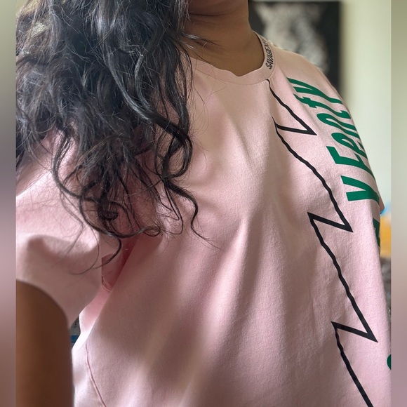Savage X Fenty Light Pink Tee with Teal Graphic - Picture 2 of 3